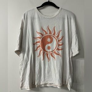 American Eagle Outfitters White Tee with Orange Sun Design